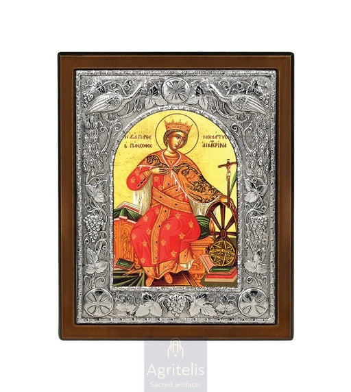 Ασημένια Εικόνα, Αγριτέλης Εκκλησιαστικά, ieraskevi.com, ΑΓΙΑ ΑΙΚΑΤΕΡΙΝΗ 29 x 23 cm