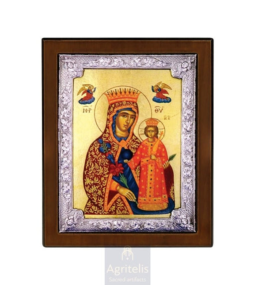 Ασημένια Εικόνα, Αγριτέλης Εκκλησιαστικά, ieraskevi.com, ΠΑΝΑΓΙΑ ΡΟΔΟ ΤΟ ΑΜΑΡΑΝΤΟ 28 x 22 cm