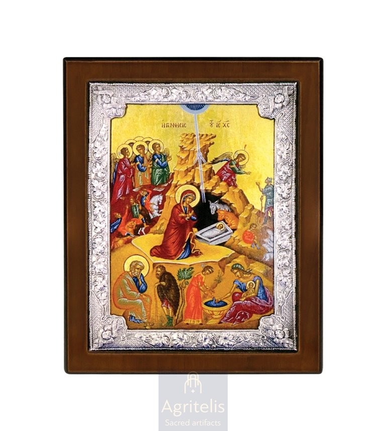 Серебряная икона, Αγριτέλης церковные, ieraskevi.com, Рождество Христово 28 x 22 cm
