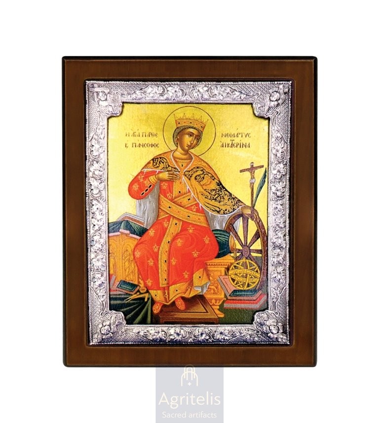 Серебряная икона, Αγριτέλης церковные, ieraskevi.com, Святая Екатерина 28 x 22 cm