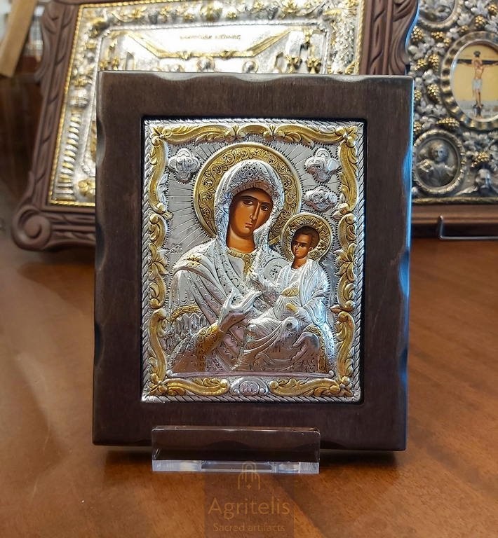 Theotokos Eleousa — 925 Silver Icon, 18 × 15.5 cm