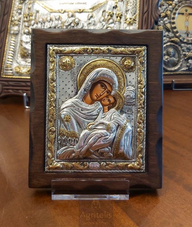Maica Domnului cu Pruncul — Icoană din argint 925, 18 × 15,5 cm