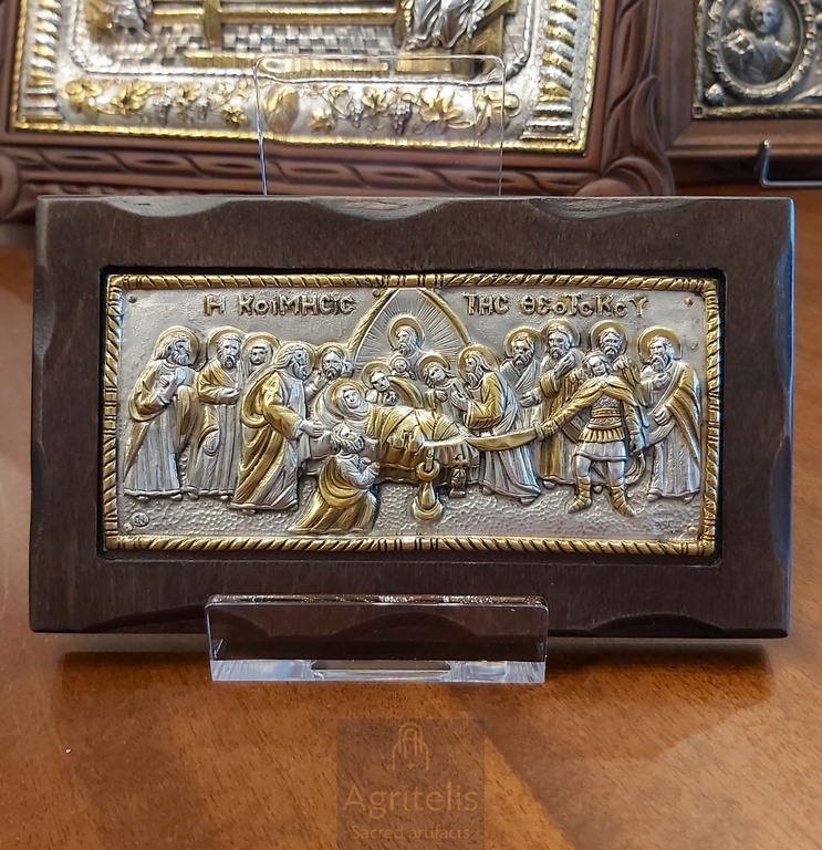 Серебряная икона, Αγριτέλης церковные, ieraskevi.com, Успение Пресвятой Богородицы размер 18,5 х 10,5