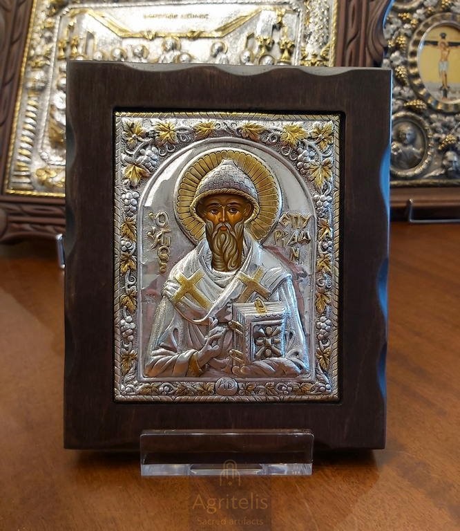 Saint Spyridon — 925 Silver Icon, 18 × 15.5 cm