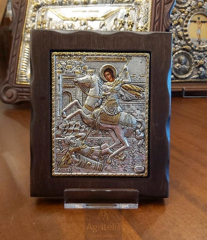 Срібна ікона, Αγριτέλης церковне, ieraskevi.com, святий Димитрій розмір 18 х 15,5