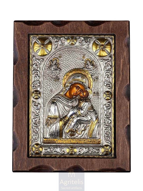 Серебряная икона, Αγριτέλης церковные, ieraskevi.com, Пресвятая Богородица Гликофилуса Патмос 24 x 18,5 cm