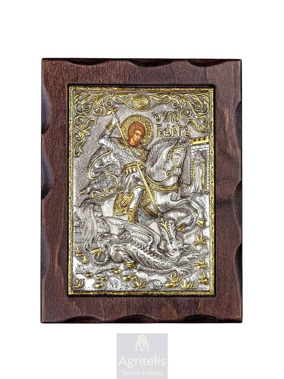 Серебряная икона, Αγριτέλης церковные, ieraskevi.com, святой Георгий 24 x 18,5 cm
