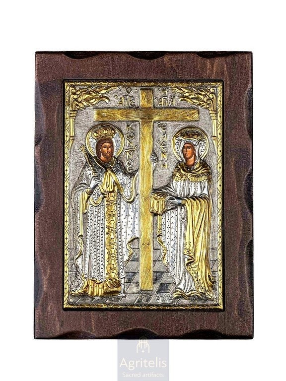 Срібна ікона, Αγριτέλης церковне, ieraskevi.com, святі Костянтин і Олена 24 x 18,5 cm