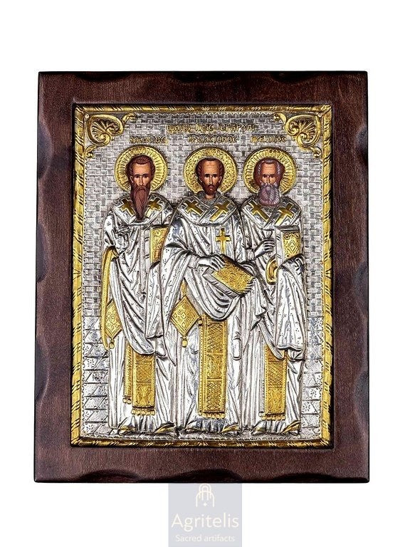 Արծաթից սրբապատկեր, Αγριτέλης Եկեղեցական, ieraskevi.com, Երեք Հայրապետներ 25 x 19,5 cm