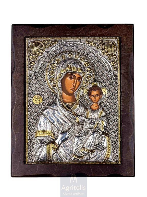 Сребрна икона, Αγριτέλης црквени предмети, ieraskevi.com, ПРЕСВЕТА БОГОРОДИЦА ОДИГИТРИЈА 25 x 19,5 cm