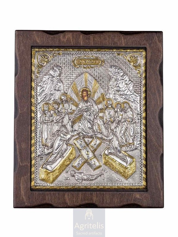 Silver Icon, Agritelis Church Supplies, ieraskevi.com, The Resurrection — 29,5 x 24,5 cm