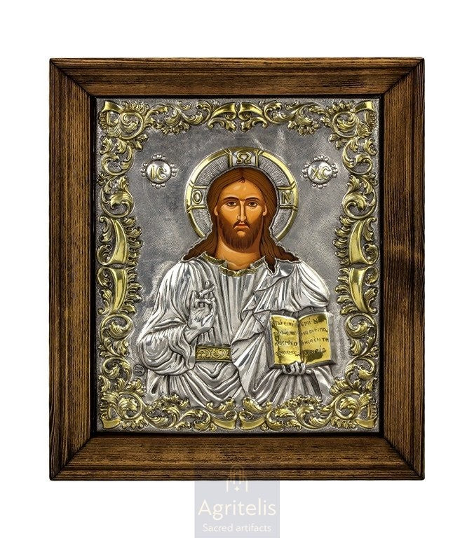 Сребрна икона, Αγριτέλης црквени предмети, ieraskevi.com, ХРИСТОС БЛАГОСИЛЈА 29,5 x 24,5 cm