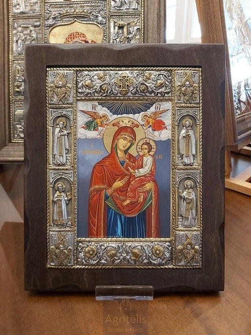 Ασημένια Εικόνα, Αγριτέλης Εκκλησιαστικά, ieraskevi.com, ΠΑΝΑΓΙΑ ΓΟΡΓΟΥΠΗΚΟΟΣ ΜΠΛΕ ΦΟΝΤΟ ΔΙΑΣΤΑΣΗ 34 Χ 28 cm