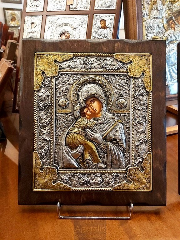 Արծաթից սրբապատկեր, Αγριτέλης Եկեղեցական, ieraskevi.com, Սուրբ Կույսի Գլիկոֆիլուսա 34 x 28 cm