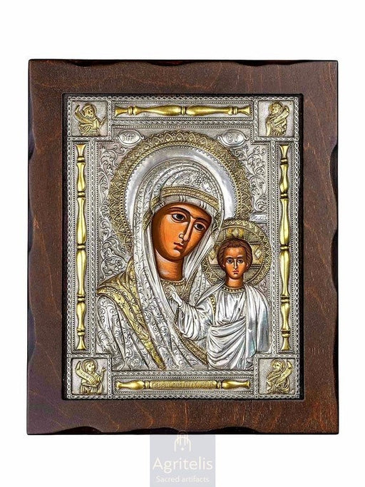 Ασημένια Εικόνα, Αγριτέλης Εκκλησιαστικά, ieraskevi.com, ΠΑΝΑΓΙΑ ΤΟΥ ΚΑΖΑΝ 34 x 28 cm