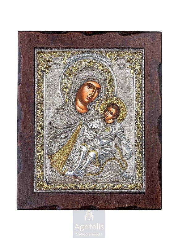 Сребърна икона, Αγριτέλης църковни, ieraskevi.com, ПРЕСВЕТА БОГОРОДИЦА С МЛАДЕНЕЦ	 34 x 28 cm