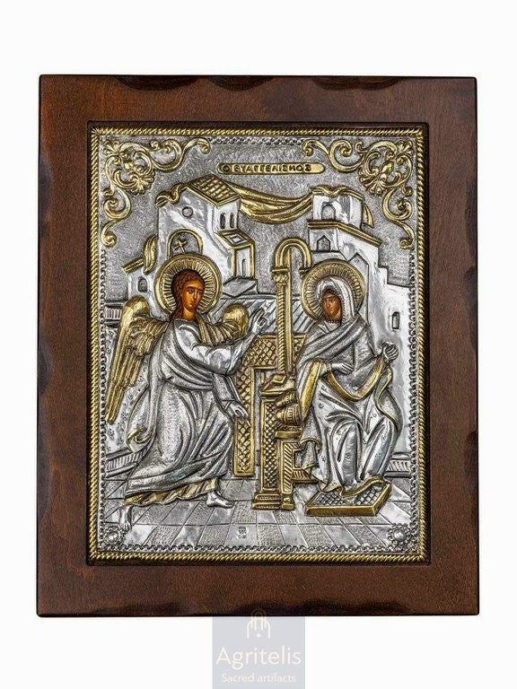 Buna Vestire — Icoană din argint 925, 34 × 28 cm