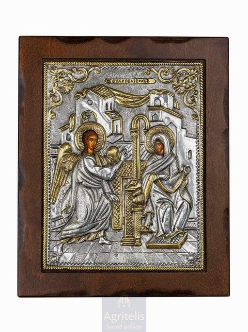 Ασημένια Εικόνα, Αγριτέλης Εκκλησιαστικά, ieraskevi.com, Ο ΕΥΑΓΓΕΛΙΣΜΟΣ ΤΗΣ ΘΕΟΤΟΚΟΥ	 34 x 28 cm