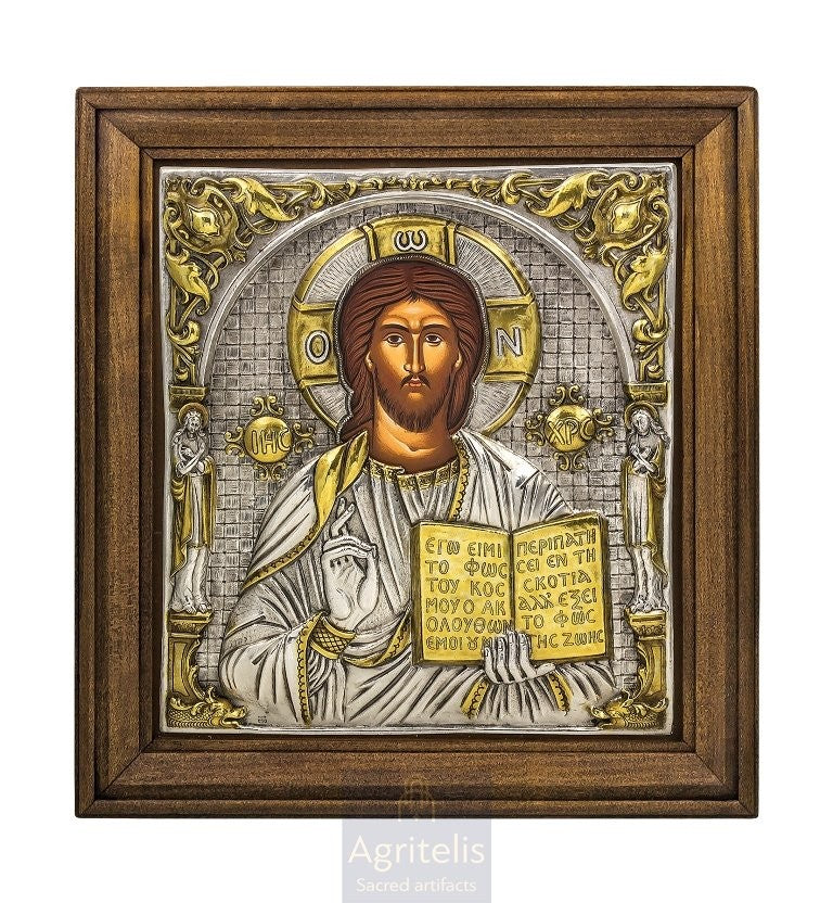 Silver Icon, Agritelis Church Supplies, ieraskevi.com, Christ — 40 x 36 cm