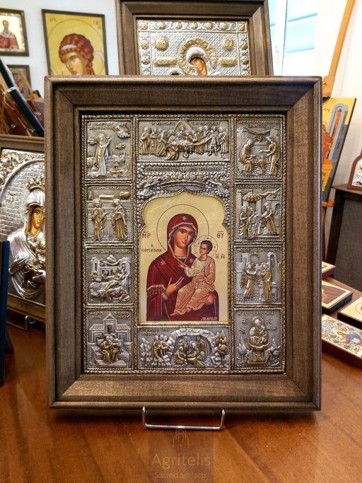 Ασημένια Εικόνα, Αγριτέλης Εκκλησιαστικά, ieraskevi.com, Ο ΒΙΟΣ ΤΗΣ ΠΑΝΑΓΙΑΣ ΠΟΡΤΑΙΤΙΣΣΑ 48 x 40 cm