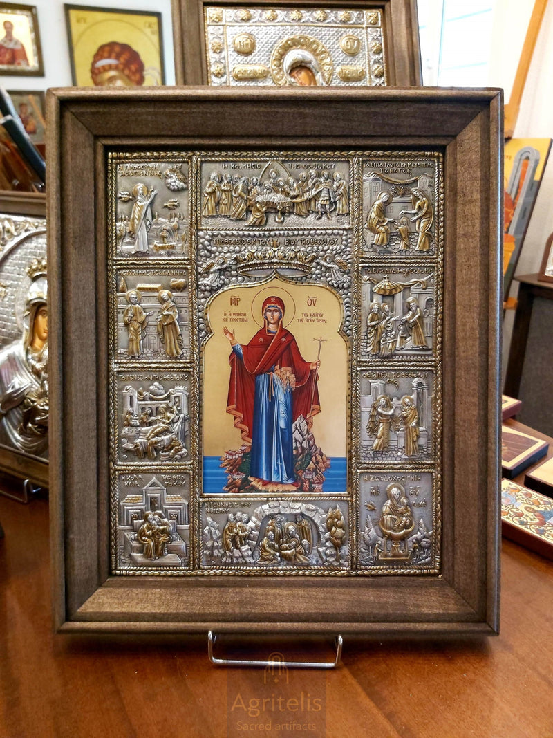 Сребрна икона, Αγριτέλης црквени предмети, ieraskevi.com, ЖИВОТ ПРЕСВЕТЕ ИГУМАНИЈЕ СВЕТЕ ГОРЕ 48 x 40 cm