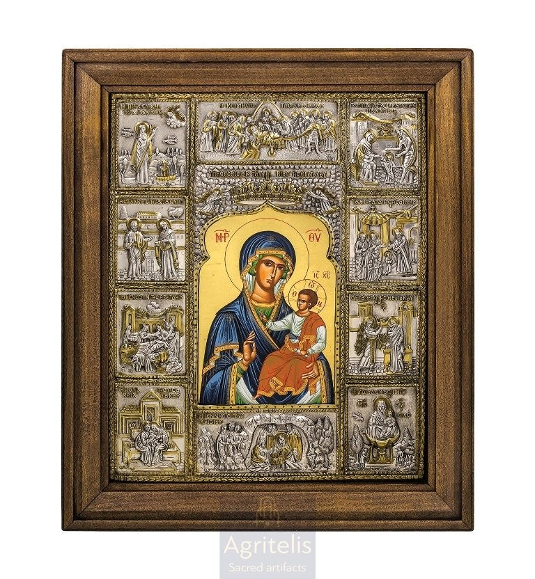 Viața Maicii Domnului, model B — Icoană din argint 925, 48 × 40 cm