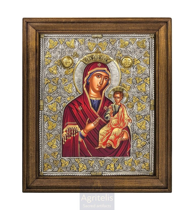 Сребрна икона, Αγριτέλης црквени предмети, ieraskevi.com, ПРЕСВЕТА АМОЛИНТОС СИТА ОД ШЕЛКА НА ПЛАТНУ 48 x 40 cm