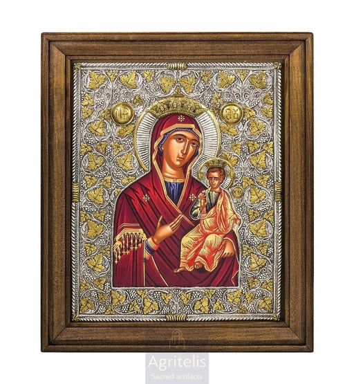 Ασημένια Εικόνα, Αγριτέλης Εκκλησιαστικά, ieraskevi.com, ΠΑΝΑΓΙΑ ΑΜΟΛΥΝΤΟΣ ΜΕΤΑΞΟΤΥΠΙΑ ΣΕ ΚΑΜΒΑ 48 x 40 cm