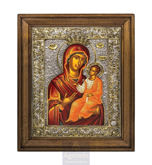 Ασημένια Εικόνα, Αγριτέλης Εκκλησιαστικά, ieraskevi.com, ΠΑΝΑΓΙΑ ΟΔΗΓΗΤΡΙΑ ΜΕΤΑΞΟΤΥΠΙΑ ΣΕ ΚΑΜΒΑ 50 x 40 cm