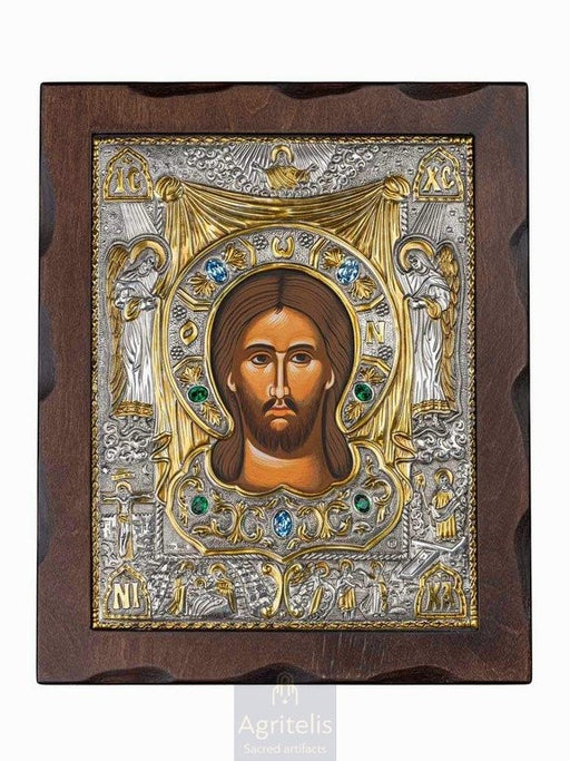 Holy Mandylion of Christ — 925 Silver Icon, 34.5 × 28 cm