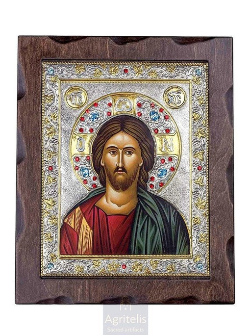 Christ with Screen Printing — 925 Silver Icon, 34.5 × 28 cm