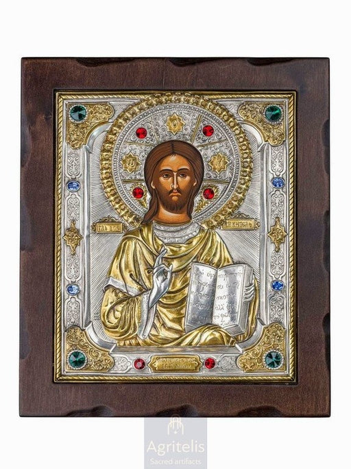 Silver Icon, Agritelis Church Supplies, ieraskevi.com, Christ — 35 x 30 cm