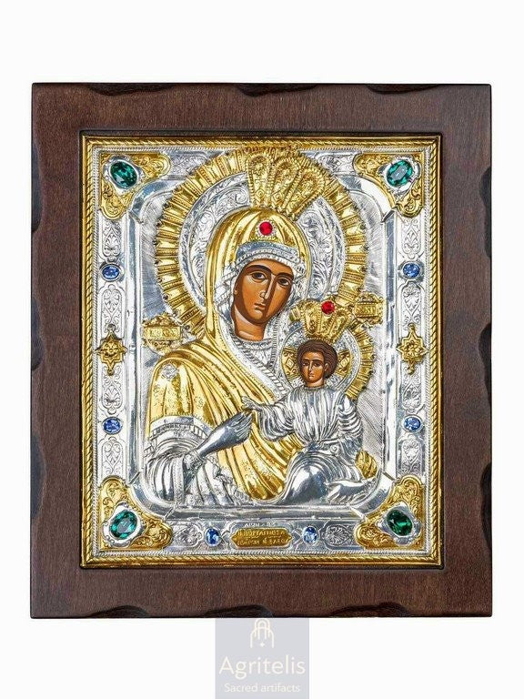 Silver Icon, Agritelis Church Supplies, ieraskevi.com, Theotokos Portaitissa — 35 x 30 cm
