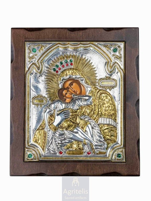 Theotokos Glykophilousa — 925 Silver Icon, 35 × 30 cm