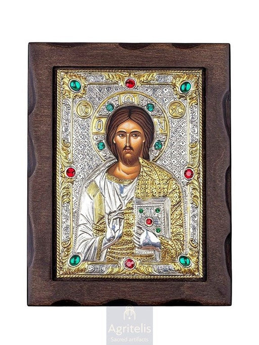 Silver Icon, Agritelis Church Supplies, ieraskevi.com, Christ Pantocrator — 24 x 18 cm