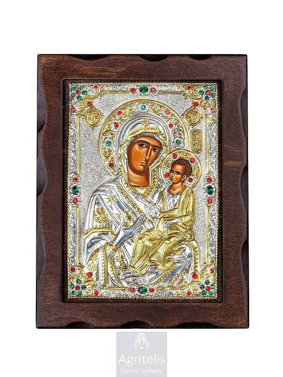 Icoană din argint, Agritelis Church Supplies, ieraskevi.com, Maica Domnului Hodegitria — 24 x 18 cm