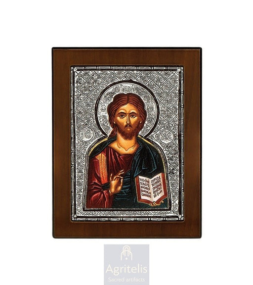 Christ — Screen-Printed Icon in Sterling Silver Frame — 14.6 × 11.3 cm