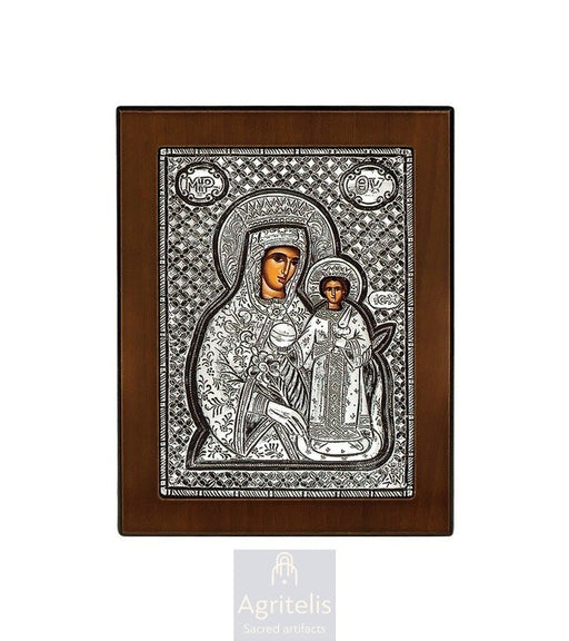 Theotokos — Unfading Rose — Sterling Silver Icon — 14.6 × 11.3 cm
