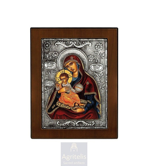 Theotokos — Sweetness of the Angels — Screen-Printed Icon in Sterling Silver Frame — 14.6 × 11.3 cm