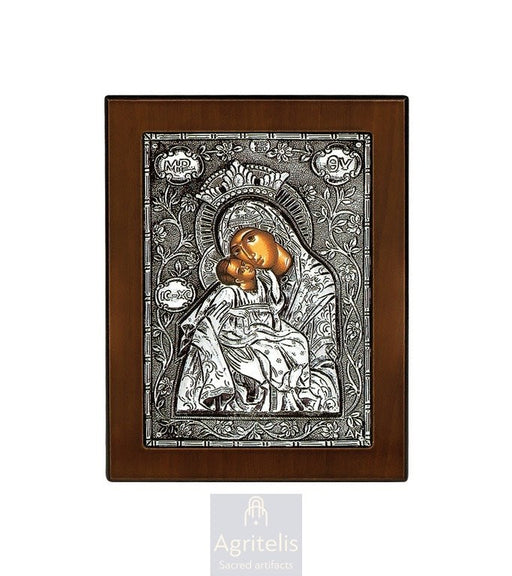 Theotokos Glykophilousa — Sterling Silver Icon — 14.6 × 11.3 cm