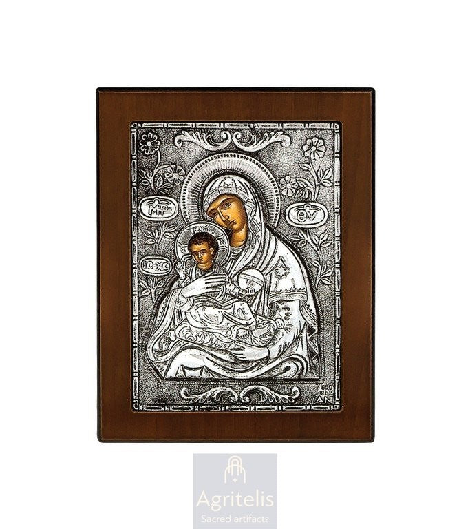 Theotokos — Sweetness of the Angels — Sterling Silver Icon — 14.6 × 11.3 cm