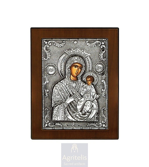 Theotokos Amolyntos — Sterling Silver Icon — 14.6 × 11.3 cm