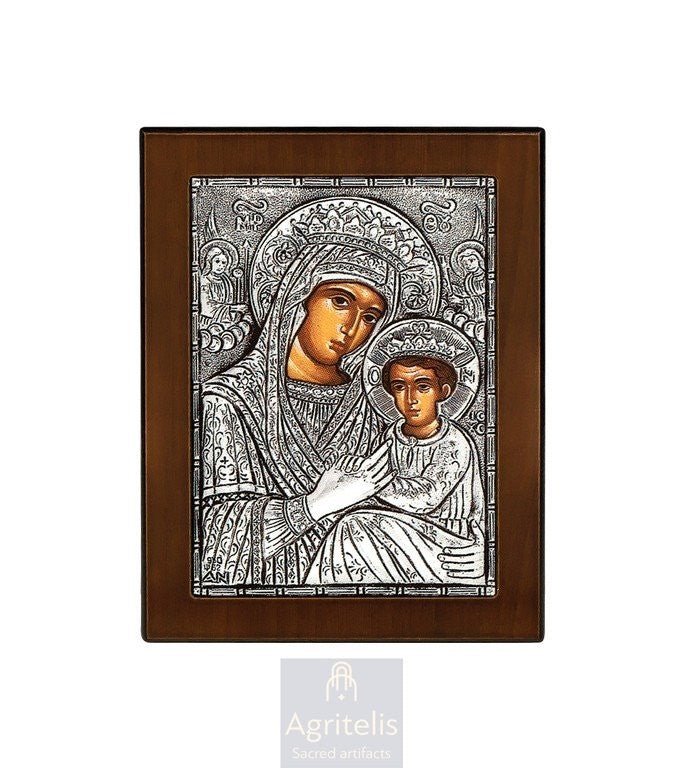 Сребрна икона, Αγριτέλης црквени предмети, ieraskevi.com, ПРЕСВЕТА БОГОРОДИЦА АНЂЕЛА ВАСКРСЕЊЕ 14,6 х 11,3 cm