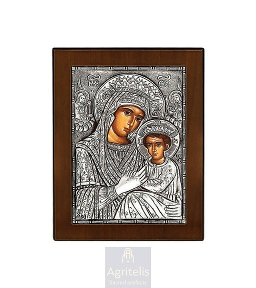 Silver Icon, Agritelis Church Supplies, ieraskevi.com, Theotokos with Angels — Anagennisi Design — 14.6 × 11.3 cm