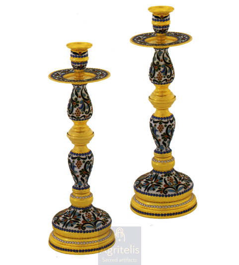 Altar Candlestick — Gold Plated with Enamel