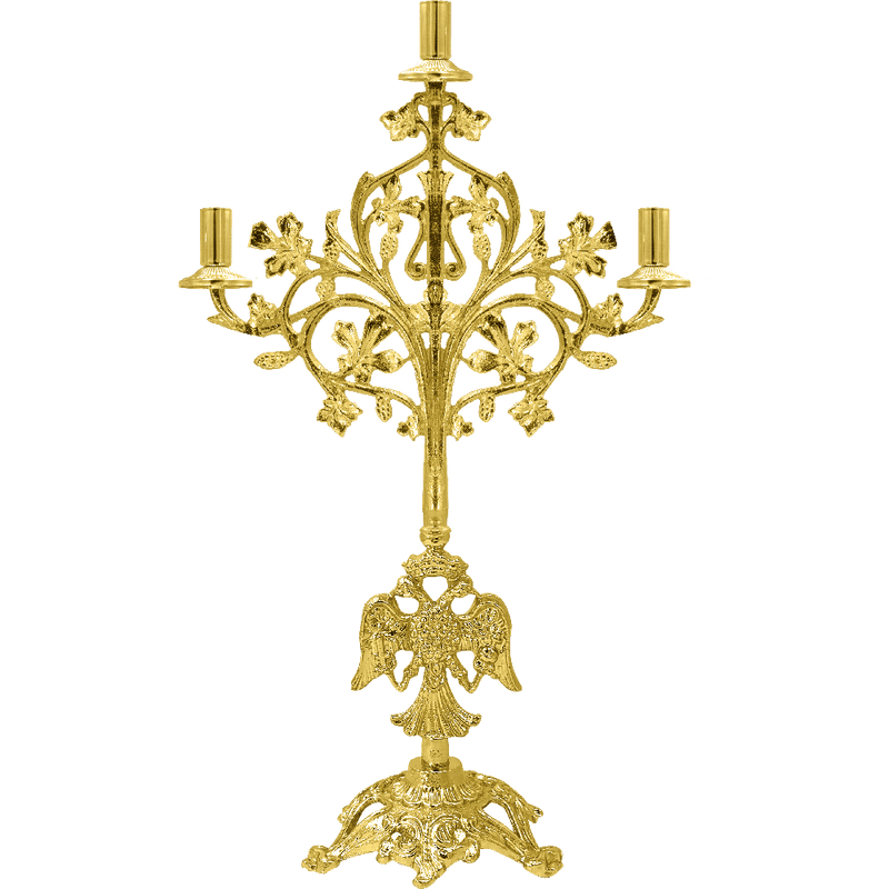 Sfeșnic pentru candelă cu trei lumini, auriu — 30 × 15 × 40 cm