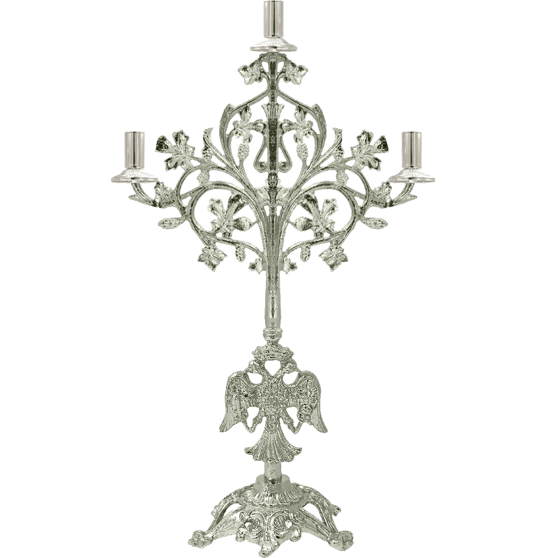 Silver-Tone Three-Light Vigil Lamp Stand — 30 x 15 x 40 cm