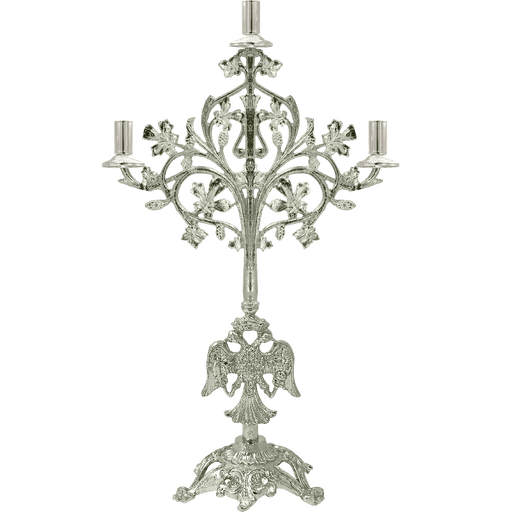 Silver-Tone Three-Light Vigil Lamp Stand — 30 x 15 x 40 cm