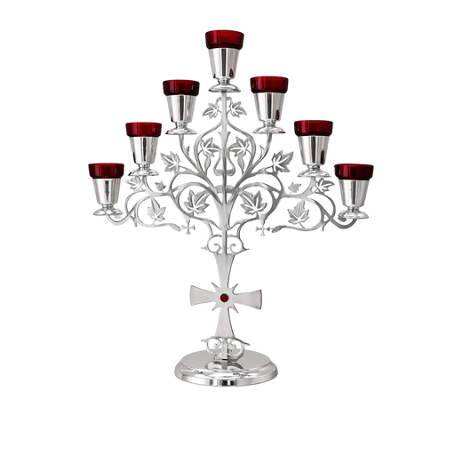 Seven-Light Vigil Lamp — Silver Tone with Openwork