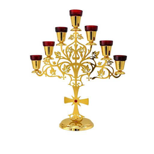 Seven-Light Vigil Lamp — Gold Tone with Openwork